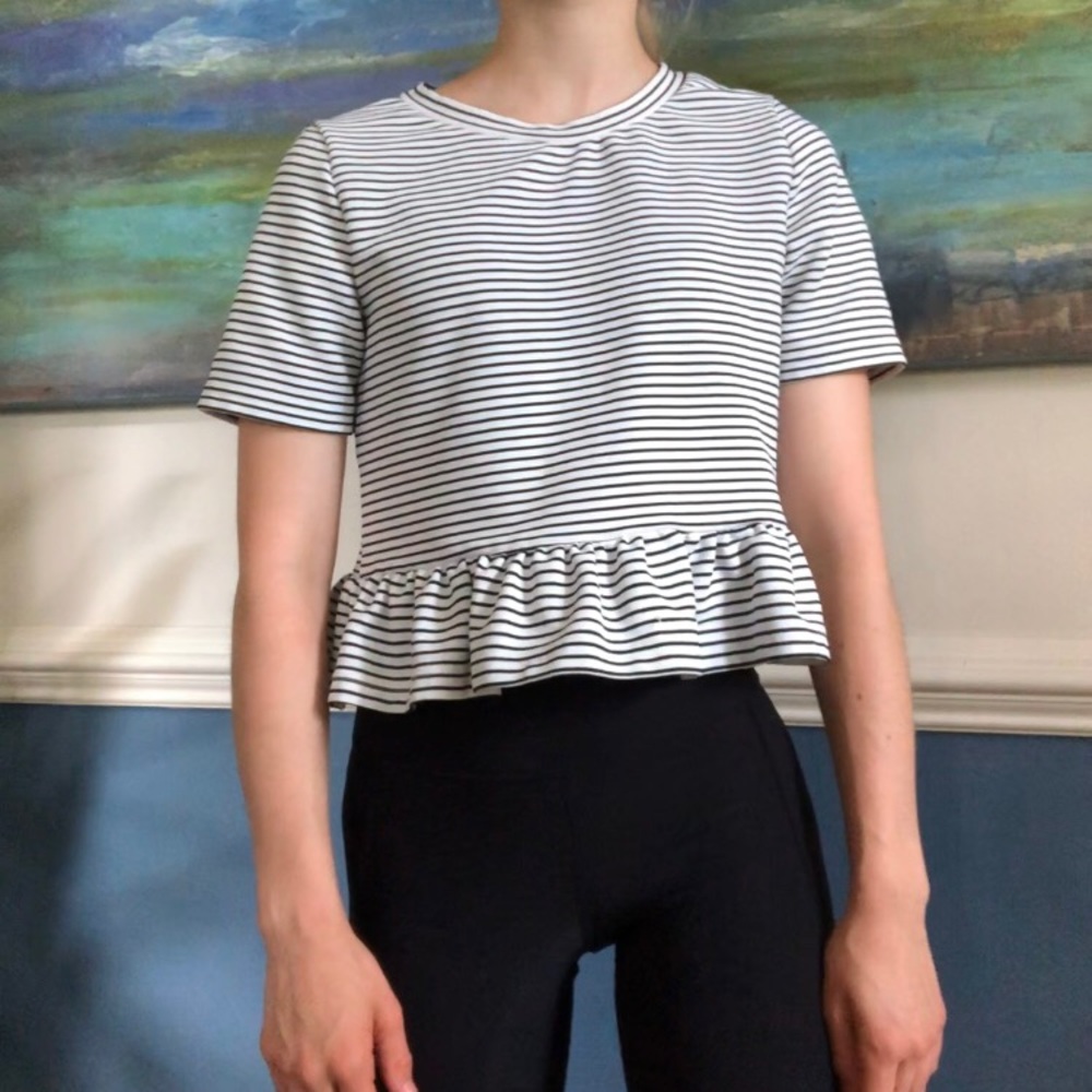 White and Black striped crop top